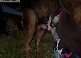 Overwatch ultra-cutie face-fucked by a horse