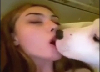 Stacked 18-year-old making out with her dog