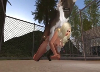 Blond-haired girl takes a dog's nice penis