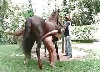 Pony is having joy with a farmer and his wife