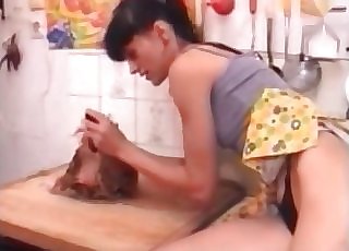 Sweet butt fingering action in the bestiality porno