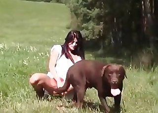 Cute outdoor bestiality with playful beast