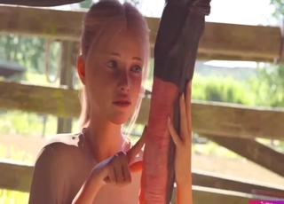 Pretty blonde is taking care of a horse's cock